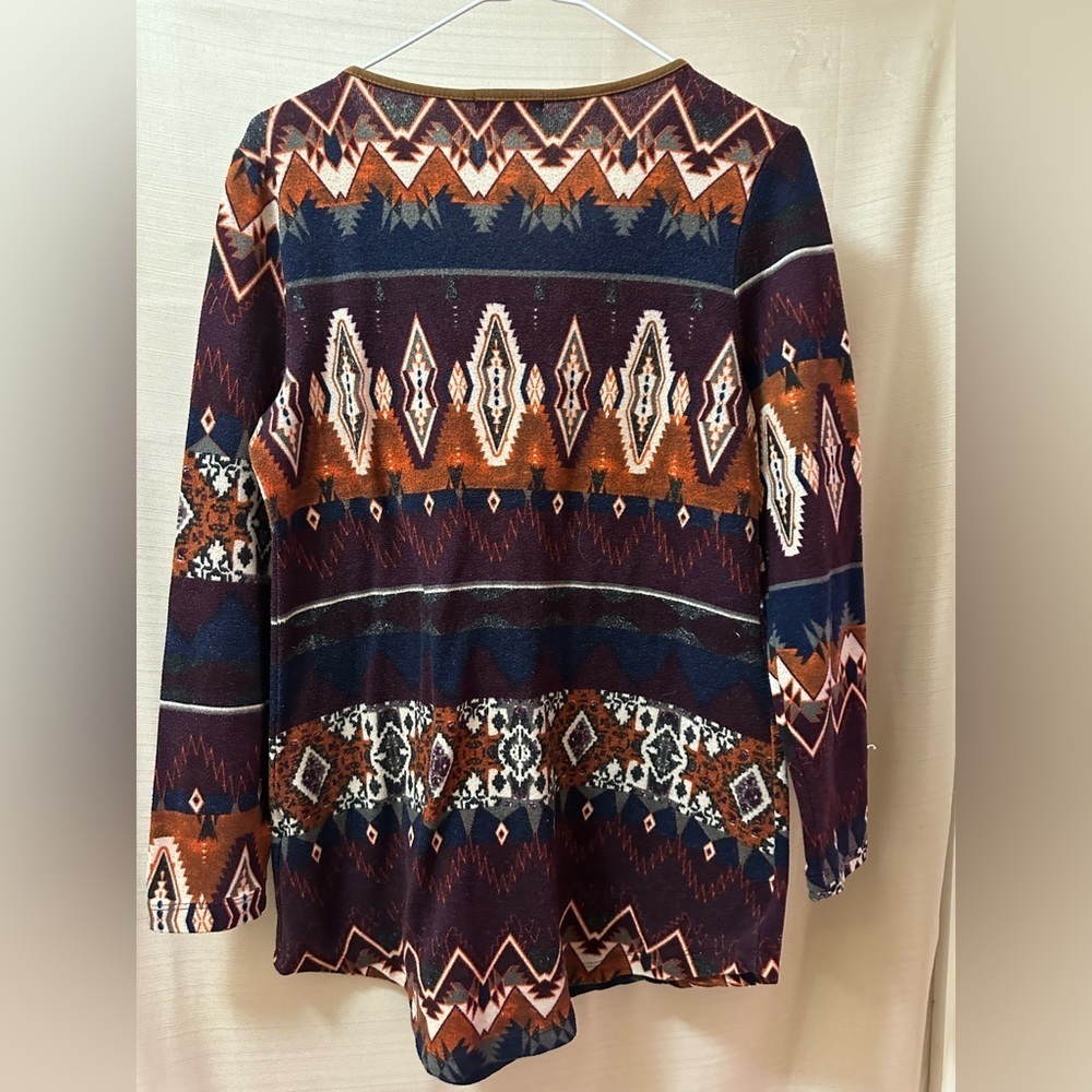 Le Grenier Southwestern Lace-Up Long Sleeve Top Women’s Small Tribal Aztec Boho - Picture 5 of 6